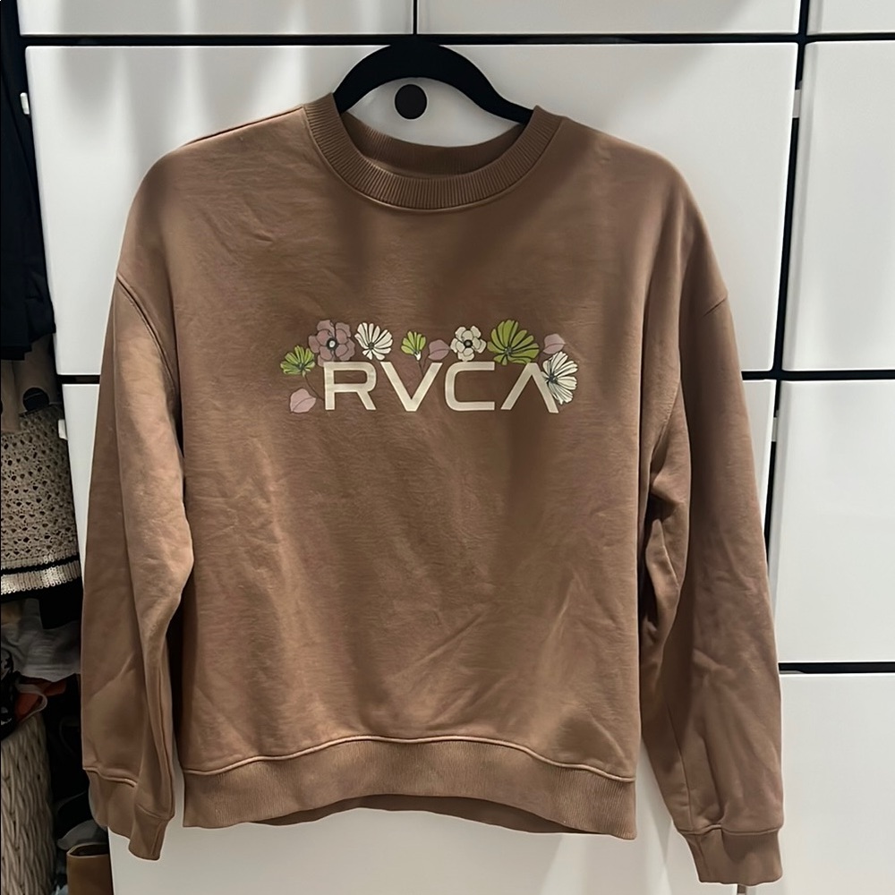 RVCA Brown Crew Neck Sweater with Floral Logo